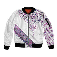 Mawhero Paua shell Kowhaiwhai Taniko Personalised Sleeve Zip Bomber Jacket Manta Ray Shark-Turtle Maori Tribal Style