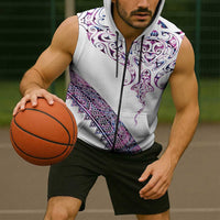 Mawhero Paua shell Kowhaiwhai Taniko Personalised Sleeveless Zip Hoodie Manta Ray Shark-Turtle Maori Tribal Style