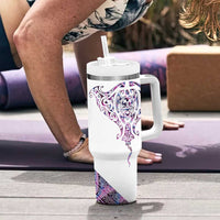 Mawhero Paua shell Kowhaiwhai Taniko Personalised Tumbler With Handle Manta Ray Shark-Turtle Maori Tribal Style