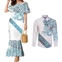 Kahui Whetu Paua shell Kowhaiwhai Taniko Personalised Couples Matching Mermaid Dress and Long Sleeve Button Shirt Taniwha Maori Tribal Style