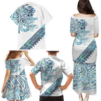 Kahui Whetu Paua shell Kowhaiwhai Taniko Personalised Family Matching Puletasi and Hawaiian Shirt Taniwha Maori Tribal Style
