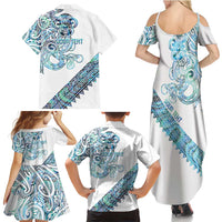 Kahui Whetu Paua shell Kowhaiwhai Taniko Personalised Family Matching Summer Maxi Dress and Hawaiian Shirt Taniwha Maori Tribal Style