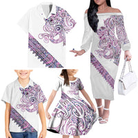 Mawhero Paua shell Kowhaiwhai Taniko Personalised Family Matching Off The Shoulder Long Sleeve Dress and Hawaiian Shirt Taniwha Maori Tribal Style