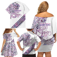Mawhero Paua shell Kowhaiwhai Taniko Personalised Family Matching Off Shoulder Short Dress and Hawaiian Shirt Taniwha Maori Tribal Style