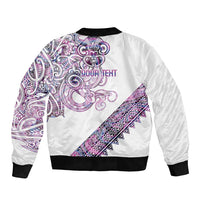 Mawhero Paua shell Kowhaiwhai Taniko Personalised Sleeve Zip Bomber Jacket Taniwha Maori Tribal Style