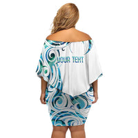 Kahui Whetu Paua shell Kowhaiwhai Taniko Personalised Off Shoulder Short Dress Turtle Tattoo Maori Tribal Style