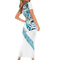 Kahui Whetu Paua shell Kowhaiwhai Taniko Personalised Short Sleeve Bodycon Dress Turtle Tattoo Maori Tribal Style
