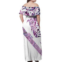 Mawhero Paua shell Kowhaiwhai Taniko Personalised Off Shoulder Maxi Dress Turtle Tattoo Maori Tribal Style