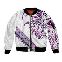 Mawhero Paua shell Kowhaiwhai Taniko Personalised Sleeve Zip Bomber Jacket Turtle Tattoo Maori Tribal Style LT9 Unisex Pink - Polynesian Pride