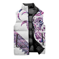 Mawhero Paua shell Kowhaiwhai Taniko Personalised Sleeveless Puffer Jacket Turtle Tattoo Maori Tribal Style