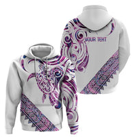 Mawhero Paua shell Kowhaiwhai Taniko Personalised Zip Hoodie Turtle Tattoo Maori Tribal Style
