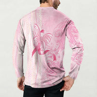 Breast Cancer Awareness Button Sweatshirt Maile Pikake Lokelani Crown Flower Lei Inspired