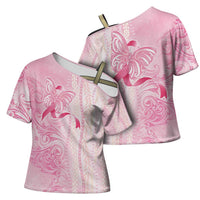 Breast Cancer Awareness Cross Shoulder Shirt Maile Pikake Lokelani Crown Flower Lei Inspired LT9 - Polynesian Pride