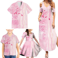 Breast Cancer Awareness Family Matching Summer Maxi Dress and Hawaiian Shirt Maile Pikake Lokelani Crown Flower Lei Inspired LT9 - Polynesian Pride