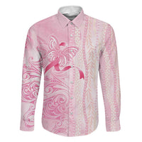 Breast Cancer Awareness Family Matching Summer Maxi Dress and Hawaiian Shirt Maile Pikake Lokelani Crown Flower Lei Inspired LT9 Dad's Shirt - Long Sleeve Pink - Polynesian Pride