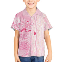 Breast Cancer Awareness Family Matching Summer Maxi Dress and Hawaiian Shirt Maile Pikake Lokelani Crown Flower Lei Inspired LT9 Son's Shirt Pink - Polynesian Pride