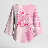 Breast Cancer Awareness Kimono Sleeve Blouse Maile Pikake Lokelani Crown Flower Lei Inspired LT9 - Polynesian Pride