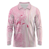 Breast Cancer Awareness Long Sleeve Polo Shirt Maile Pikake Lokelani Crown Flower Lei Inspired