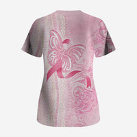 Breast Cancer Awareness Scrub Top Maile Pikake Lokelani Crown Flower Lei Inspired