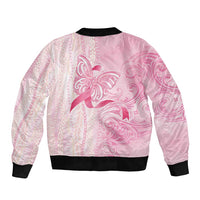 Breast Cancer Awareness Sleeve Zip Bomber Jacket Maile Pikake Lokelani Crown Flower Lei Inspired