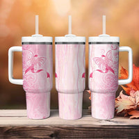Breast Cancer Awareness Tumbler With Handle Maile Pikake Lokelani Crown Flower Lei Inspired LT9 - Polynesian Pride