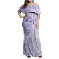 Epilepsy Awareness Family Matching Off Shoulder Maxi Dress and Hawaiian Shirt Maile Pikake Lokelani Crown Flower Lei Inspired LT9 Mom's Dress Purple - Polynesian Pride