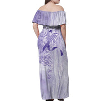 Epilepsy Awareness Family Matching Off Shoulder Maxi Dress and Hawaiian Shirt Maile Pikake Lokelani Crown Flower Lei Inspired LT9 - Polynesian Pride