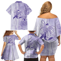 Epilepsy Awareness Family Matching Off Shoulder Short Dress and Hawaiian Shirt Maile Pikake Lokelani Crown Flower Lei Inspired