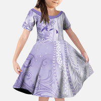 Epilepsy Awareness Family Matching Summer Maxi Dress and Hawaiian Shirt Maile Pikake Lokelani Crown Flower Lei Inspired LT9 Daughter's Dress Purple - Polynesian Pride