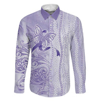 Epilepsy Awareness Family Matching Summer Maxi Dress and Hawaiian Shirt Maile Pikake Lokelani Crown Flower Lei Inspired LT9 Dad's Shirt - Long Sleeve Purple - Polynesian Pride