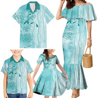 PTSD Awareness Family Matching Mermaid Dress and Hawaiian Shirt Maile Pikake Lokelani Crown Flower Lei Inspired
