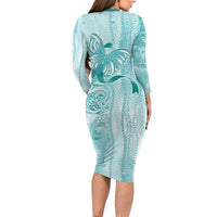 PTSD Awareness Long Sleeve Bodycon Dress Maile Pikake Lokelani Crown Flower Lei Inspired LT9 - Polynesian Pride