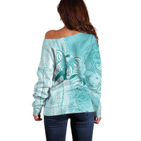 PTSD Awareness Off Shoulder Sweater Maile Pikake Lokelani Crown Flower Lei Inspired LT9 - Polynesian Pride