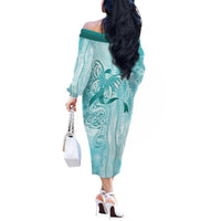 PTSD Awareness Off The Shoulder Long Sleeve Dress Maile Pikake Lokelani Crown Flower Lei Inspired LT9 - Polynesian Pride
