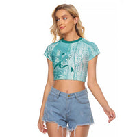 PTSD Awareness Raglan Cropped T Shirt Maile Pikake Lokelani Crown Flower Lei Inspired LT9 Female Teal - Polynesian Pride