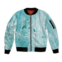 PTSD Awareness Sleeve Zip Bomber Jacket Maile Pikake Lokelani Crown Flower Lei Inspired LT9 Unisex Teal - Polynesian Pride
