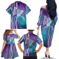 Suicide Prevention Awareness Family Matching Off The Shoulder Long Sleeve Dress and Hawaiian Shirt Maile Pikake Lokelani Crown Flower Lei Inspired