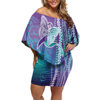 Suicide Prevention Awareness Off Shoulder Short Dress Maile Pikake Lokelani Crown Flower Lei Inspired LT9 Women Multicolor - Polynesian Pride