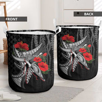 Hawaiian Honu Personalized Laundry Basket Black Tribal Hook Pattern