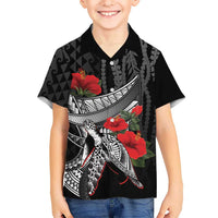 Hawaiian Honu Personalized Family Matching Long Sleeve Bodycon Dress and Hawaiian Shirt Black Tribal Hook Pattern LT9 Son's Shirt Black - Polynesian Pride