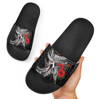 Hawaiian Honu Personalized Slide Sandals Black Tribal Hook Pattern