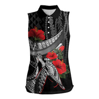 Hawaiian Honu Personalized Women Sleeveless Polo Shirt Black Tribal Hook Pattern