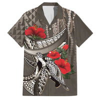 Hawaiian Honu Personalized Family Matching Off The Shoulder Long Sleeve Dress and Hawaiian Shirt Mocha Mousse Hibiscus Tribal Hook Pattern
