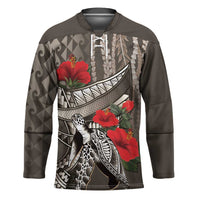 Hawaiian Honu Personalized Hockey Jersey Mocha Mousse Hibiscus Tribal Hook Pattern