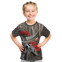 Hawaiian Honu Personalized Kid T Shirt Mocha Mousse Hibiscus Tribal Hook Pattern