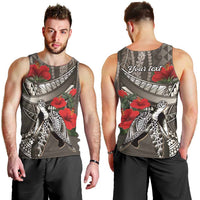 Hawaiian Honu Personalized Men Tank Top Mocha Mousse Hibiscus Tribal Hook Pattern