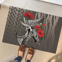 Hawaiian Honu Personalized Rubber Doormat Mocha Mousse Hibiscus Tribal Hook Pattern