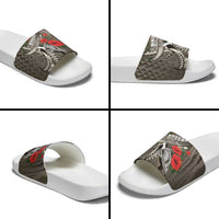 Hawaiian Honu Personalized Slide Sandals Mocha Mousse Hibiscus Tribal Hook Pattern