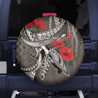 Hawaiian Honu Personalized Spare Tire Cover Mocha Mousse Hibiscus Tribal Hook Pattern