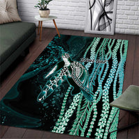 Hawaiian Honu Personalized Area Rug Dark Cyan Maile Pikake Flower Lei Inspired LT9 Cyan - Polynesian Pride